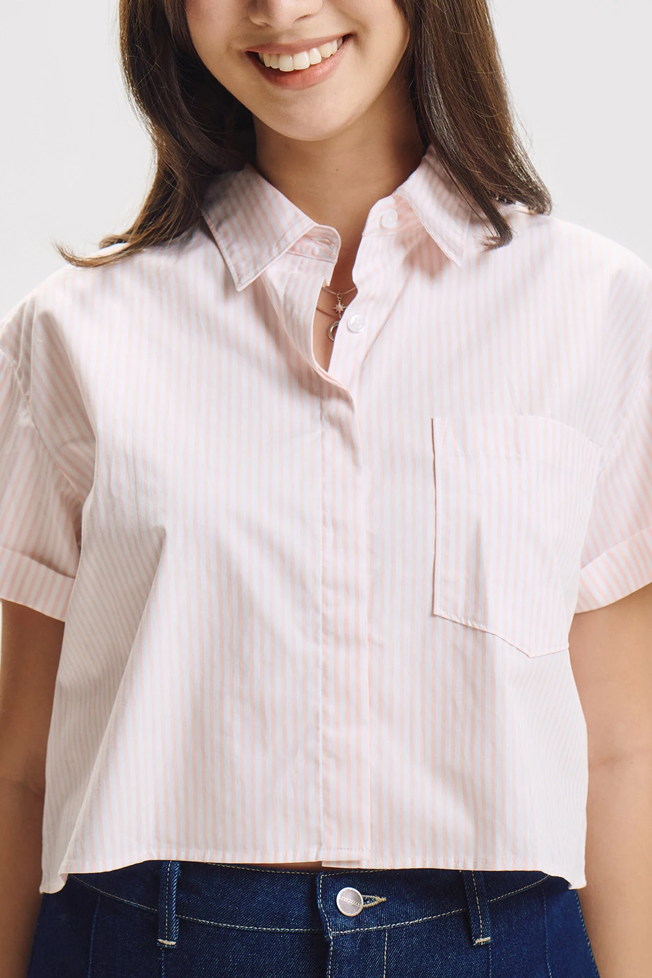 Striped Short Sleeve Button Down Top - Image 6