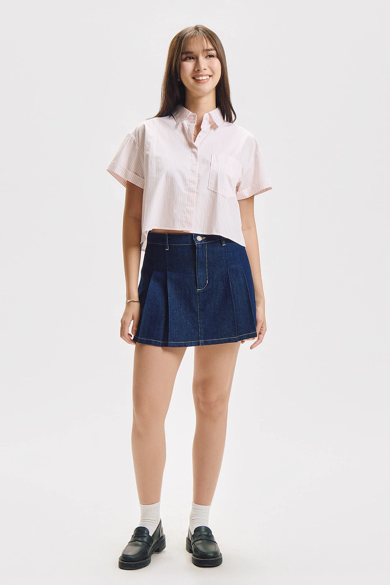 Striped Short Sleeve Button Down Top - Image 8