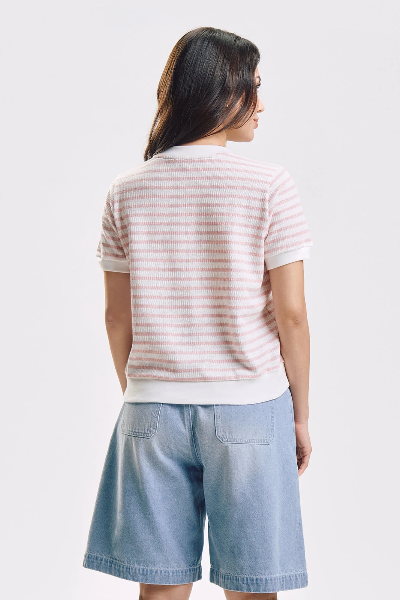 Striped Textured Knit Relaxed Top - Image 8