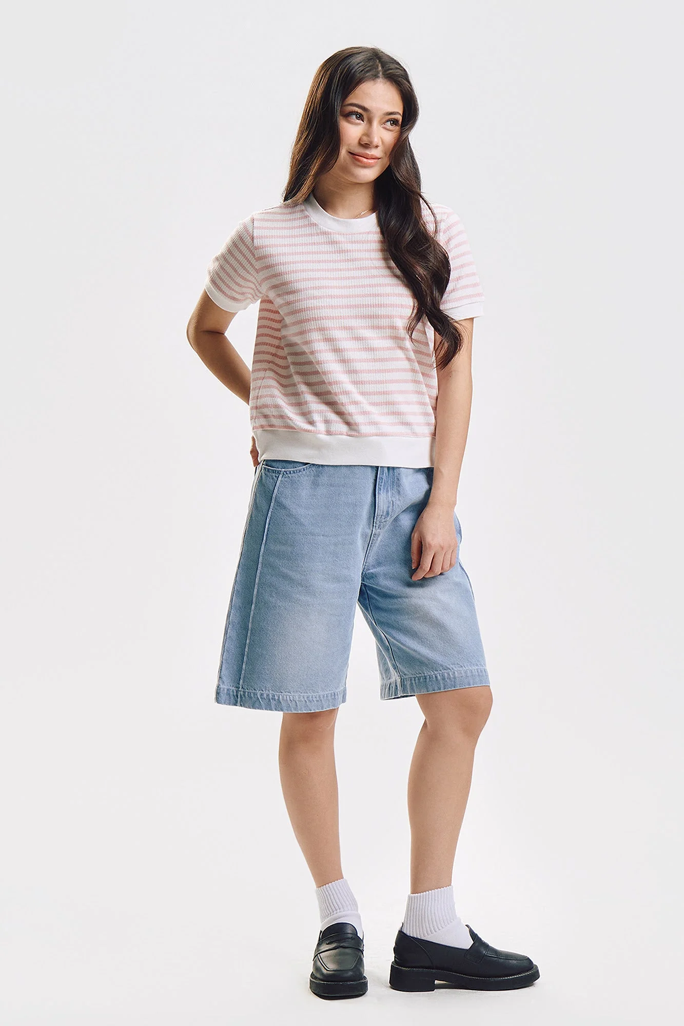 Striped Textured Knit Relaxed Top - Image 9