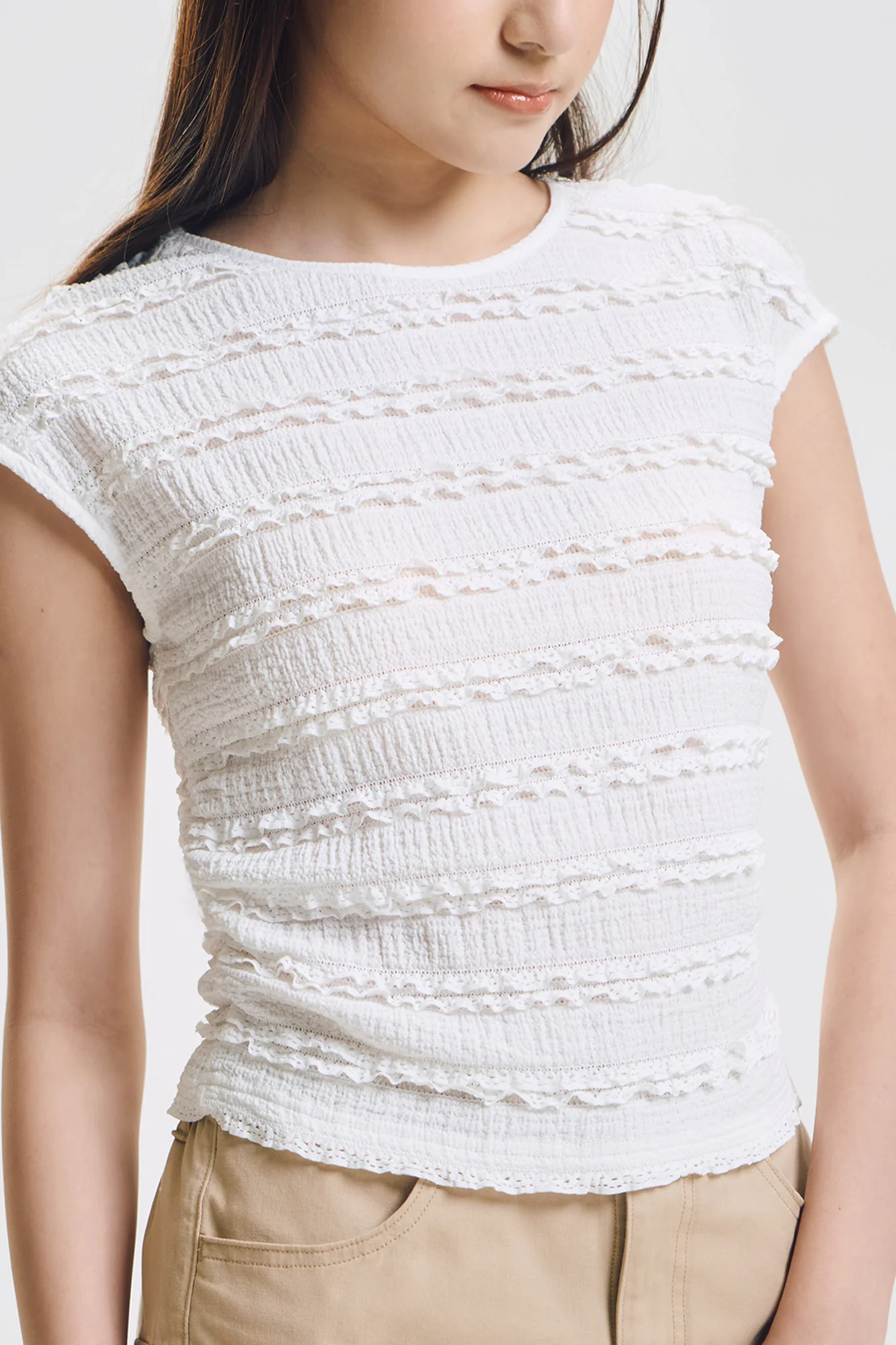 Textured Slim Extended Sleeve Top - Image 2