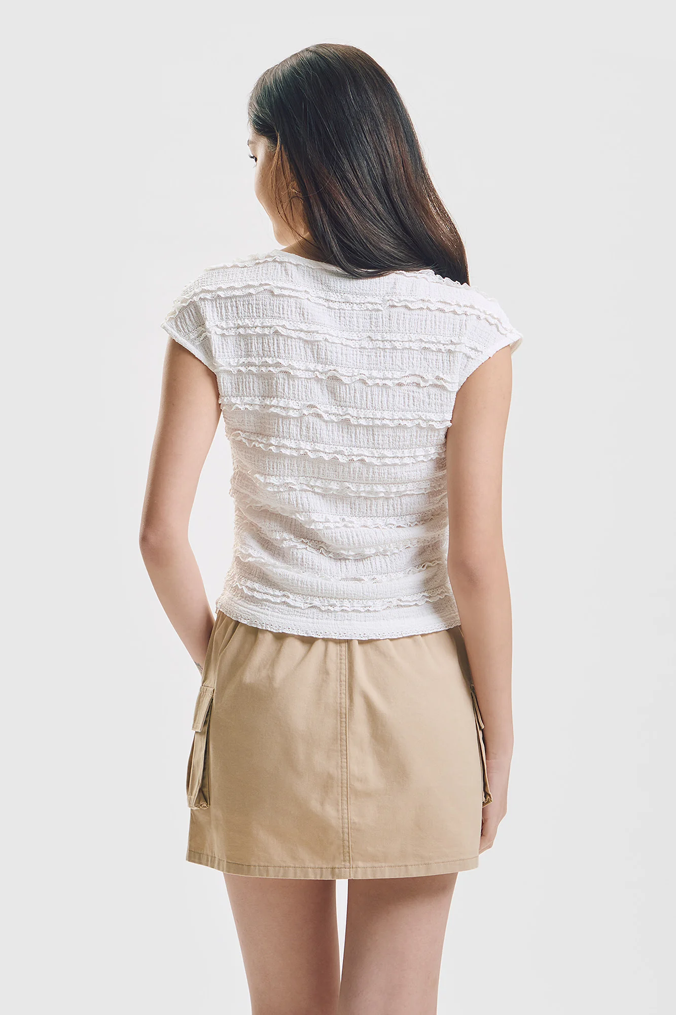 Textured Slim Extended Sleeve Top - Image 3