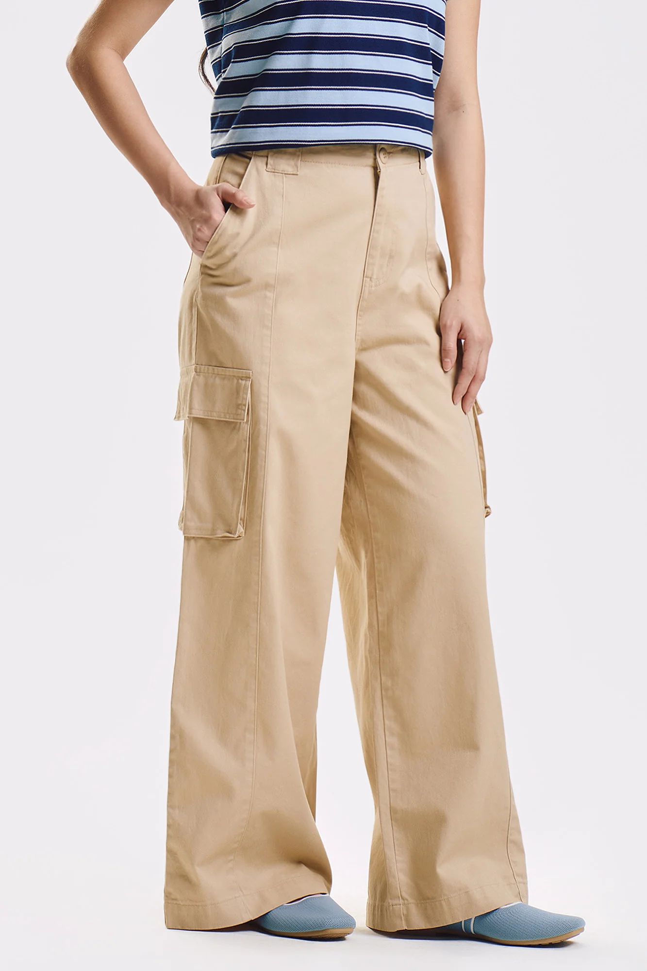 Wide Fit Cargo Pants with Pintuck Detail - Image 4