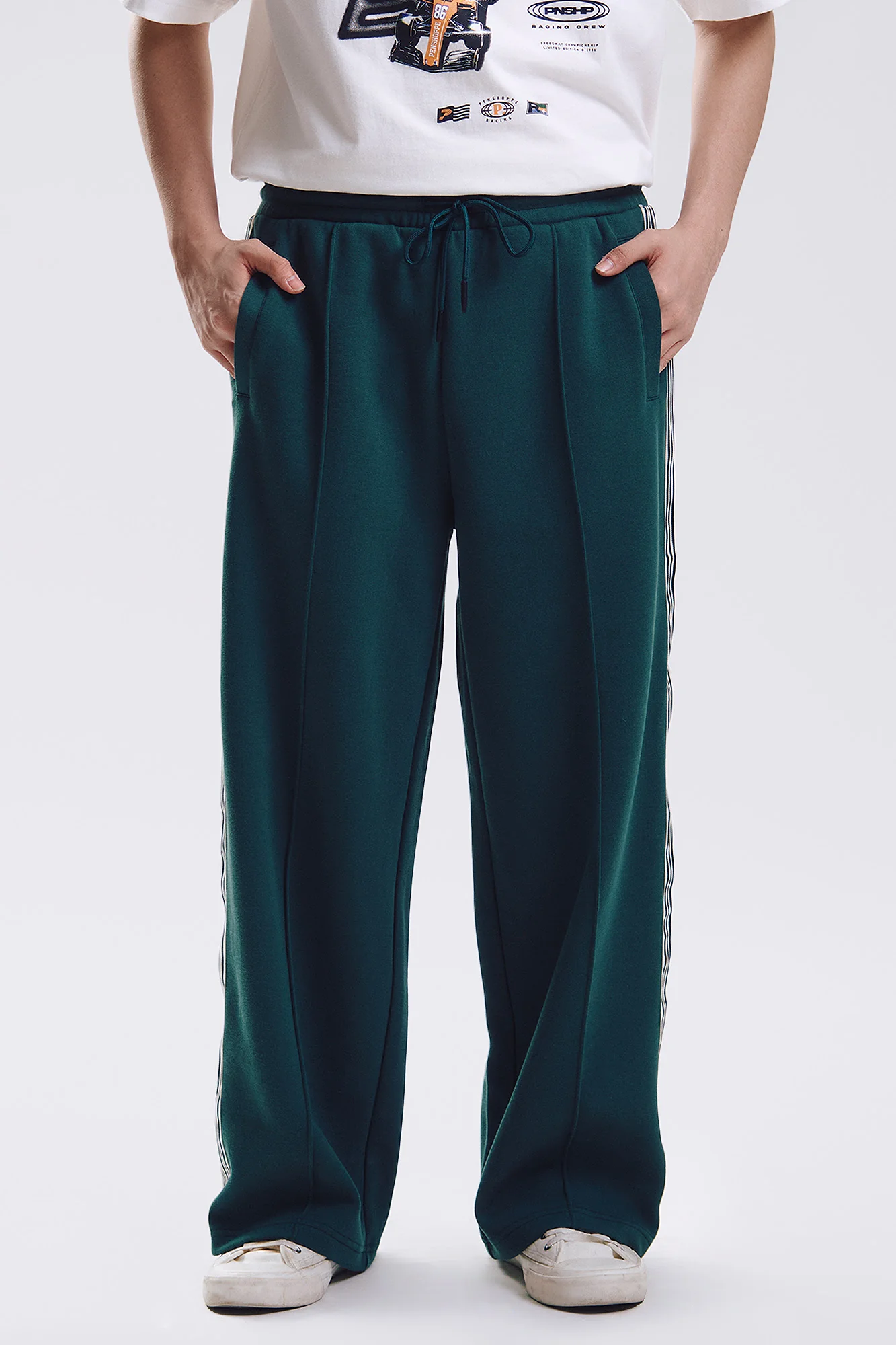 Wide Fit Track Pants with Jacquard Taping