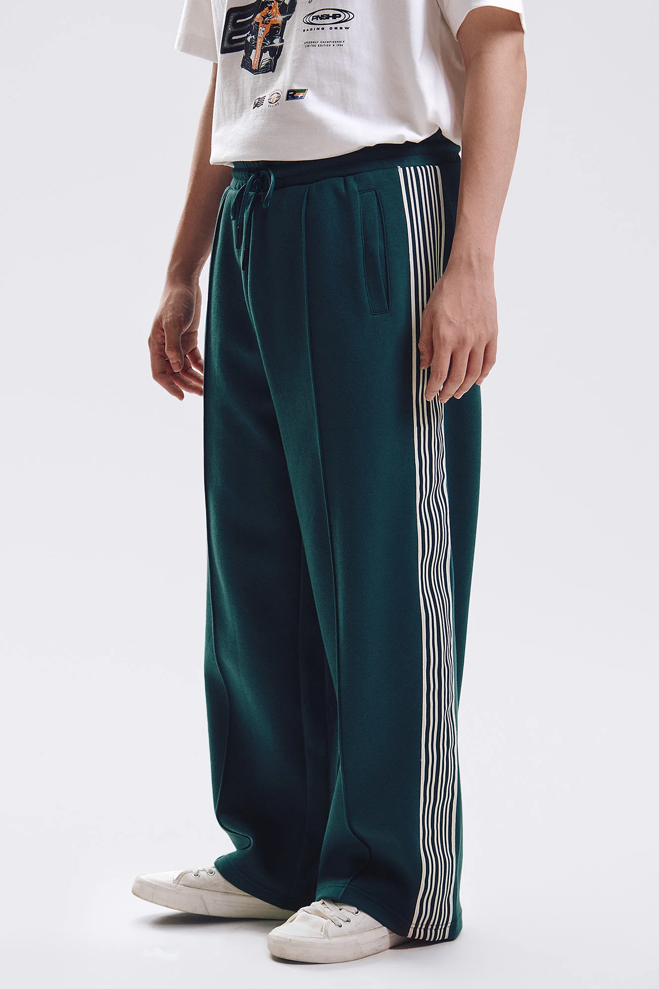 Wide Fit Track Pants with Jacquard Taping - Image 4