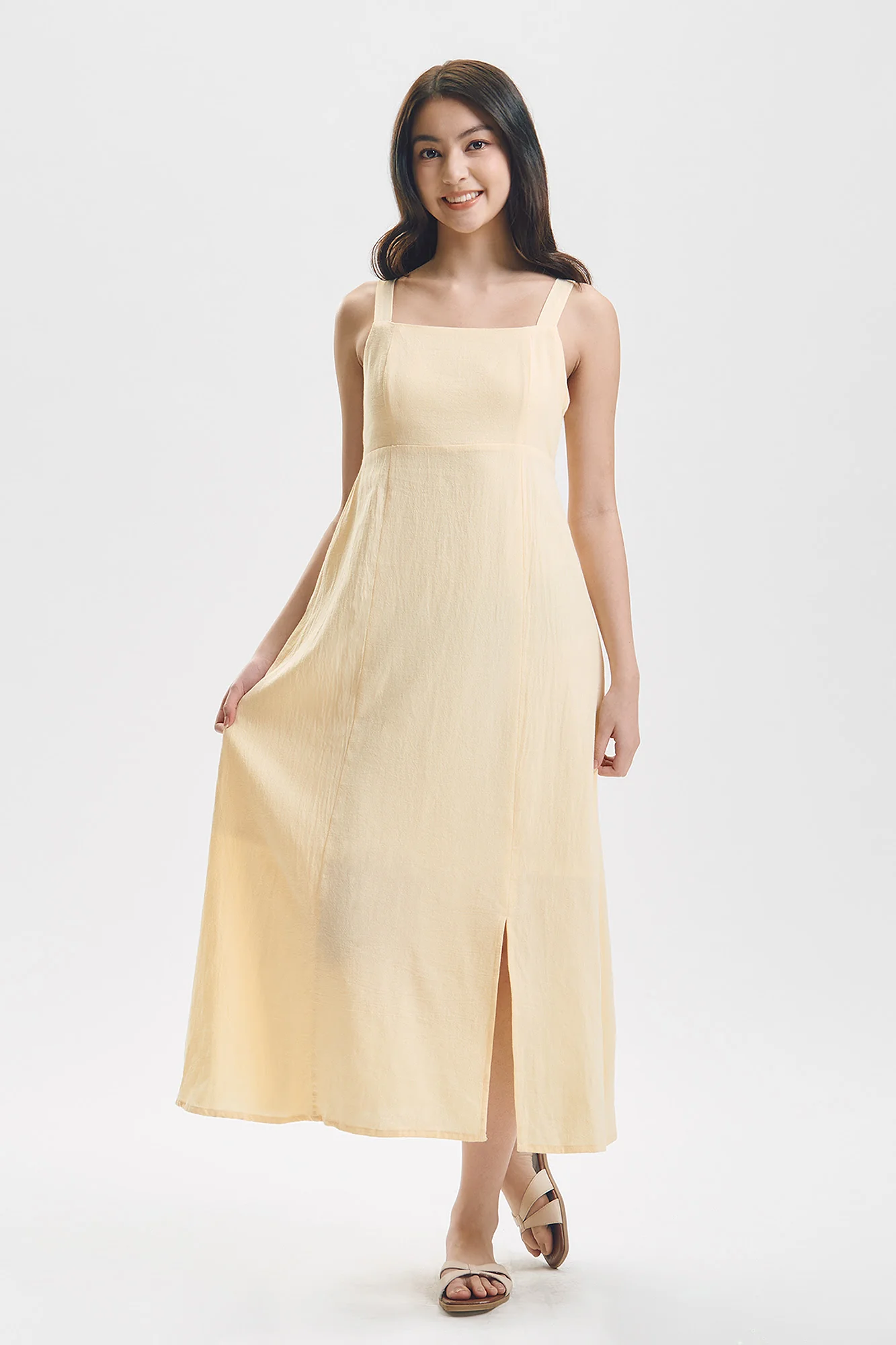Wide Strap Midi Dress with Front Slit - Image 4