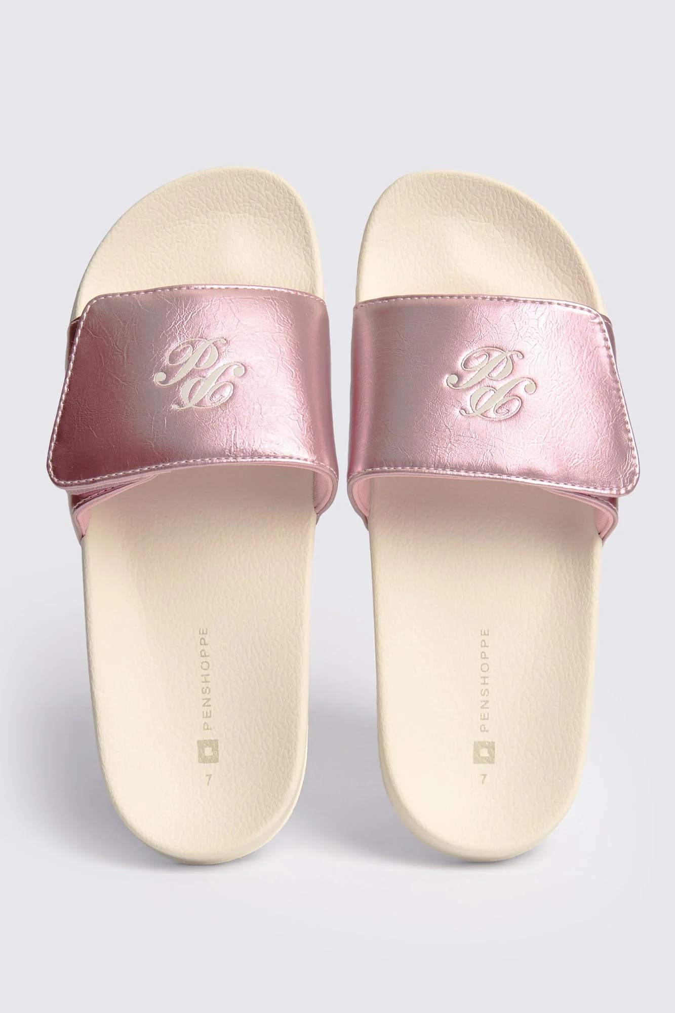 Women's Metallic Leather One Band Slides - Image 6